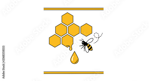 Honey Bee and Honeycomb with Dripping Honey