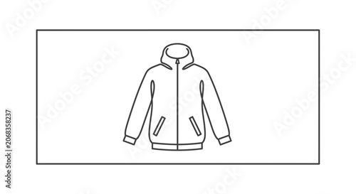 Hooded Jacket Icon, Minimalist Line Art of a Casual Zip-Up Hoodie