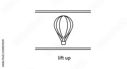 Hot Air Balloon Ascending Between Parallel Lines, Conceptual Illustration of Lift Up