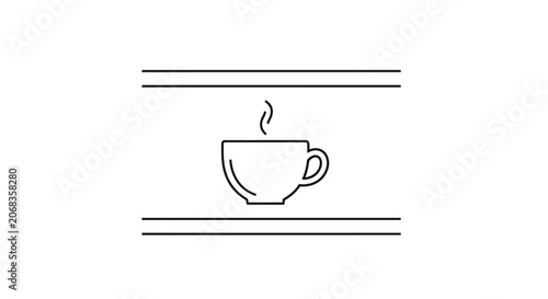 Hot Coffee Cup Icon with Steam, Minimalist Line Art for Cafe and Beverage Concepts