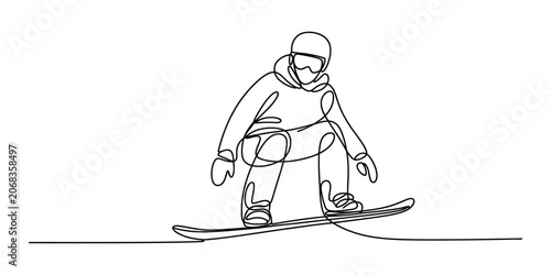 Bild auf Leinwand Continuous single line drawing of a snowboarder riding a snowboard in winter spo