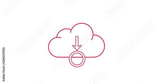 Cloud Download Icon Simple Line Design.