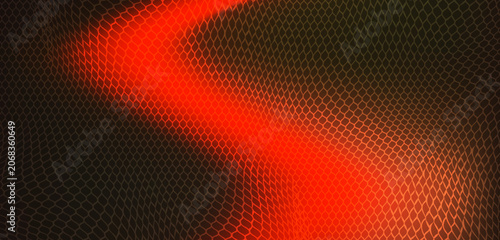 Konstfotografi Minimalist dark geometric mesh wallpaper accented by a fiery red glowing path
