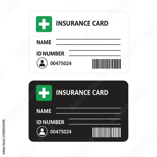 Foto Two medical insurance card templates, one white and one black, featuring a green