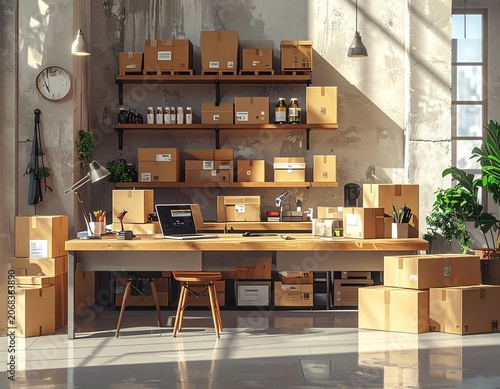 Sunlit Home Office for E-commerce Business and Order Fulfillment