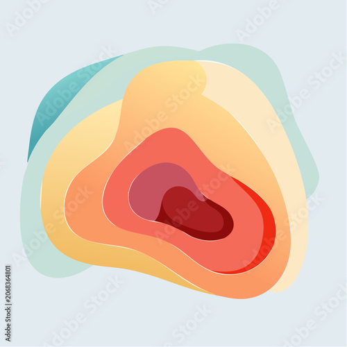 Abstract organic layered fluid shapes with warm gradient colors on light blue background