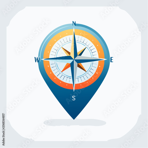 Navigation compass and map pin icon symbolizing direction and location