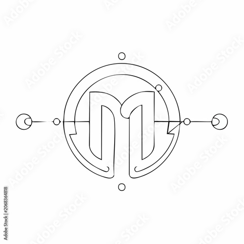 Symmetrical stylized M letter emblem design in a clean circular frame for modern identity
