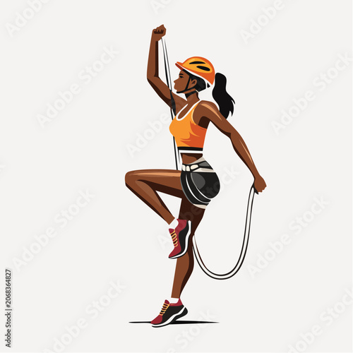 Dynamic illustration of an empowered female climber ascending with determination and skill