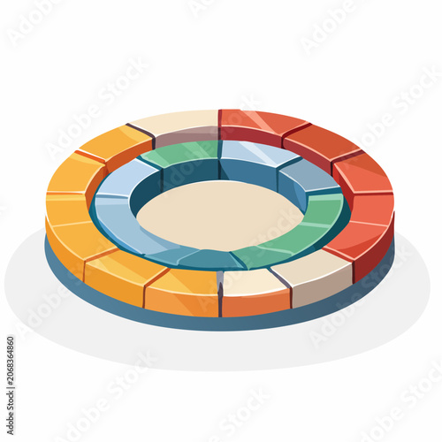 Isometric Colorful Segmented Ring Chart for Data Visualization and Business Analytics Presentation