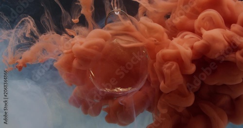 Smoke explosion. Haze wave. Glass crystal drop in brown white color ink cloud puff. Fantasy splash blur orange dye diamond abstract black background.