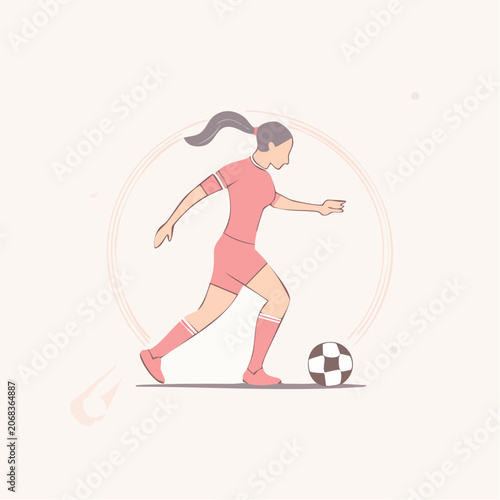 Female soccer player in action, kicking a ball during a game