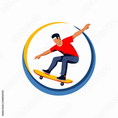 Young man skateboarding in a circular motion with a dynamic swirl effect