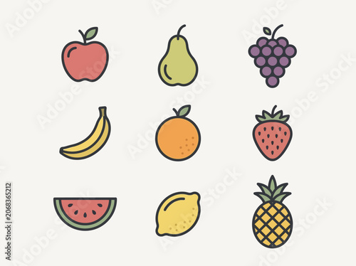 Minimalist Flat Vector Fruit Icon Collection