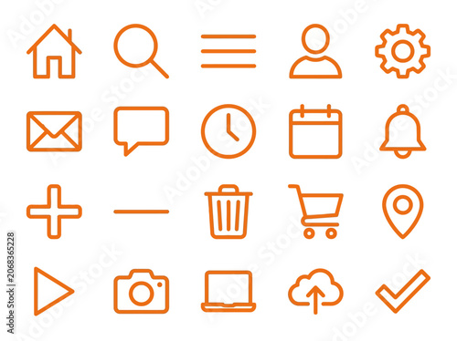 Minimalist Orange Line Icon Set for Web and Mobile UI Design