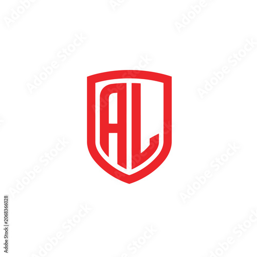 Foto Red shield emblem featuring the letters al in a bold, sans-serif font, isolated