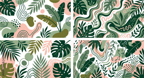 Photos Colorful tropical botanical leaves pattern with abstract shapes summer vibe plan