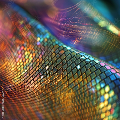Glossy surface reflecting light, macro abstract texture with colors  