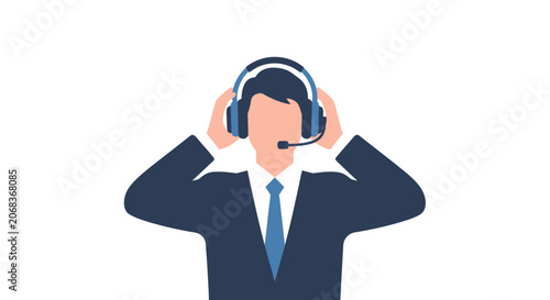 Male customer service representative wearing headset and suit illustration.