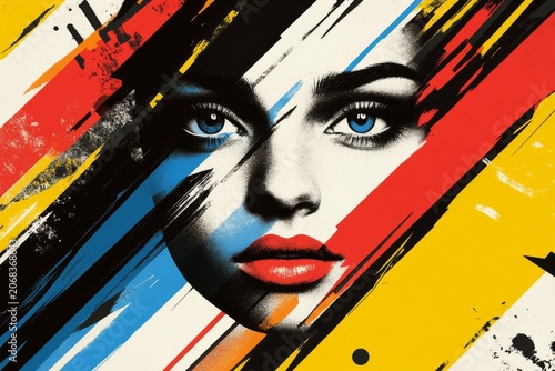 selective focus geometric fragmented female face