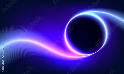 Abstract blue light effect background with glowing swirl, portal frame, and wavy lines