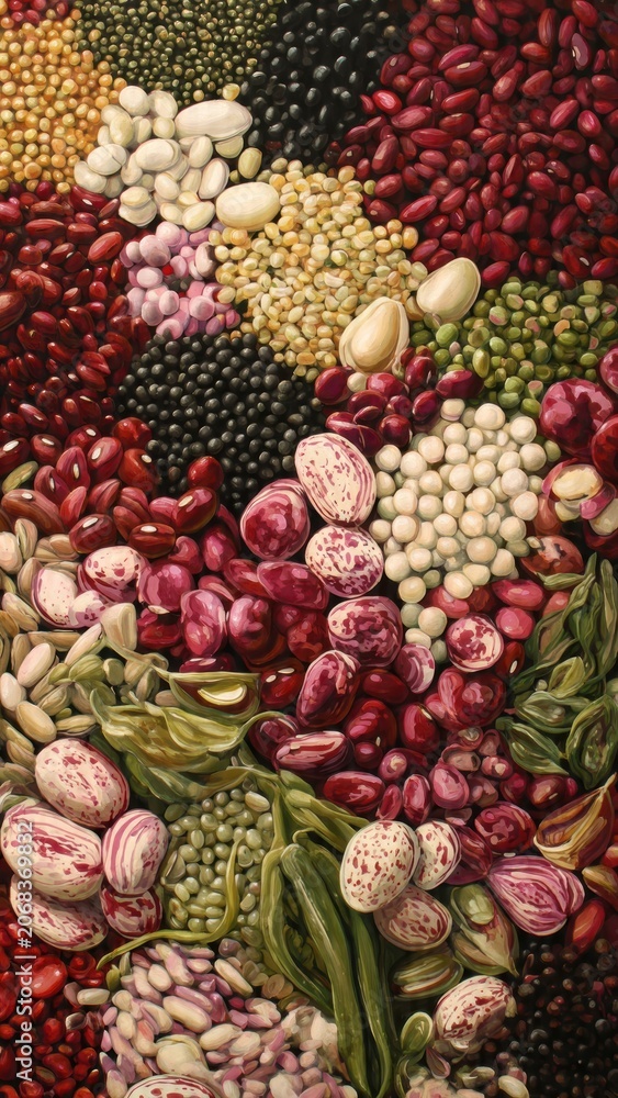 Fototapeta premium Vibrant assortment of colorful beans and legumes showcasing natural diversity