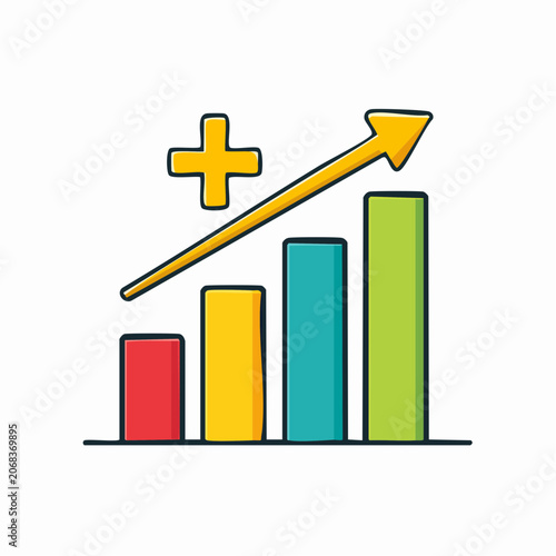 Bar Chart with Upward Trend Arrow and Plus Sign