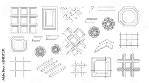 Photos Architectural ceiling molding vector set, classic interior crown moulding profil