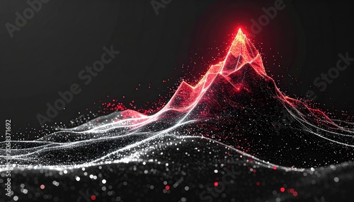 Abstract data visualization of a mountain range glowing with red light