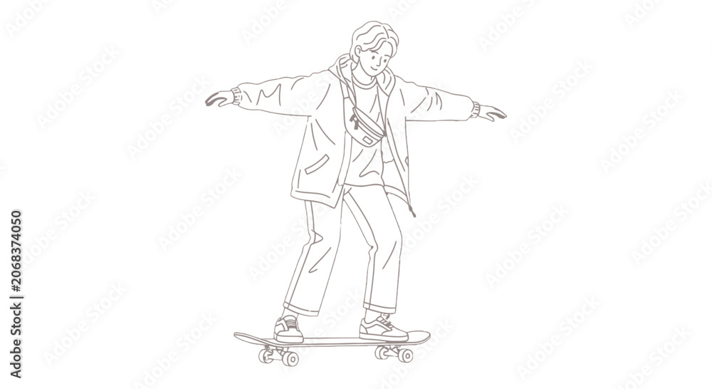 Obraz premium Man Riding Skateboard with Outstretched Arms.