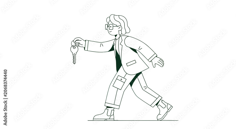 Obraz premium Man in Suit Holding Keys and Walking.
