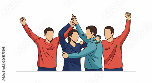 A group of four people with their arms around each other