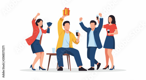 A group of people celebrating with drinks and a gift
