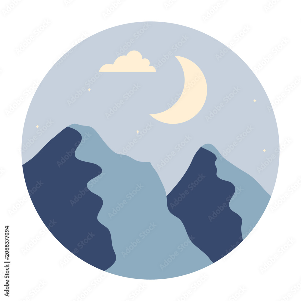 Obraz premium Flat Circular Nature Landscape Collection Mountain Sunset Outdoor Vector Set