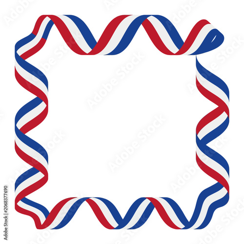 Red white and blue ribbon frame on a white background