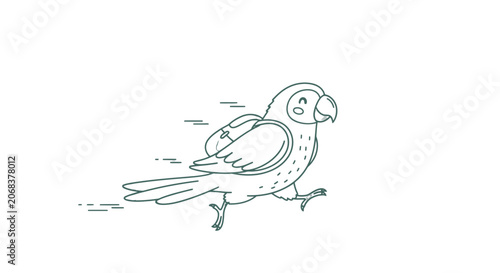 Schilderij op canvas Simple Line Drawing of a Bird Running.
