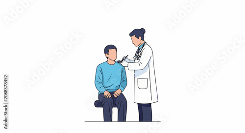 A doctor examines a seated patient