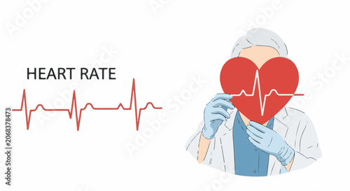 A doctor holds a red heart with an electrocardiogram on it