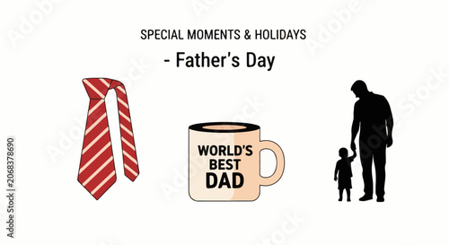Cuadro en lienzo A graphic illustration of Father's Day with a striped tie, a 'WORLD'S BEST DAD'