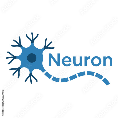 Obraz na płótnie Blue neuron cell with dendrites and axon on white background icon