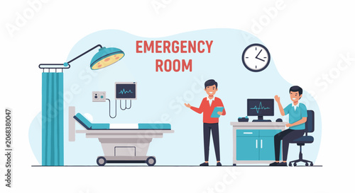 A hospital emergency room with medical staff