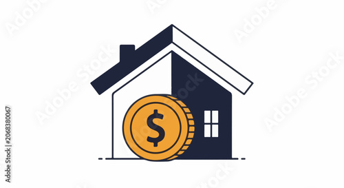 A house with a dollar coin in front