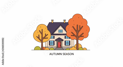 A house with a red door and autumn trees