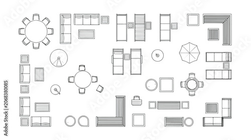 Quadro su tela Outdoor furniture top view vector set, patio lounge and garden seating floor pla