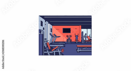 A gym interior with various exercise equipment