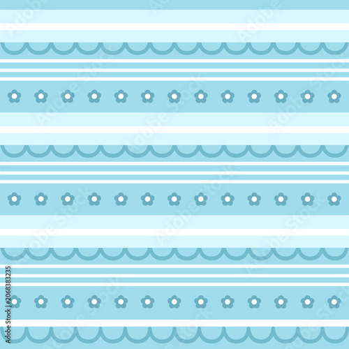 Line stripes seamless pattern with hearts and flower