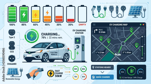 Car parking lot and car wash machine business infographic vector illustration set with icons, charts, maps, and web design template elements
