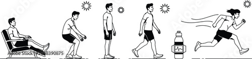 Foto Hand drawn evolution of human fitness vector illustration concept showing transi