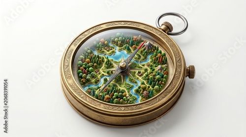 Vintage Brass Compass Resting on Light Textured Background for Travel Concept