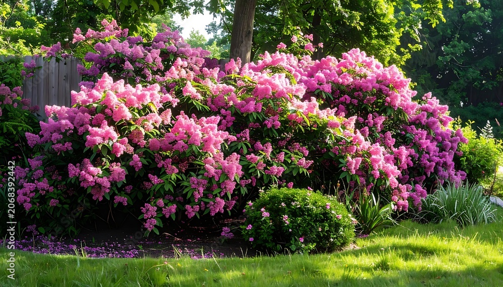 Naklejka premium Vibrant pink azalea flowers in garden.